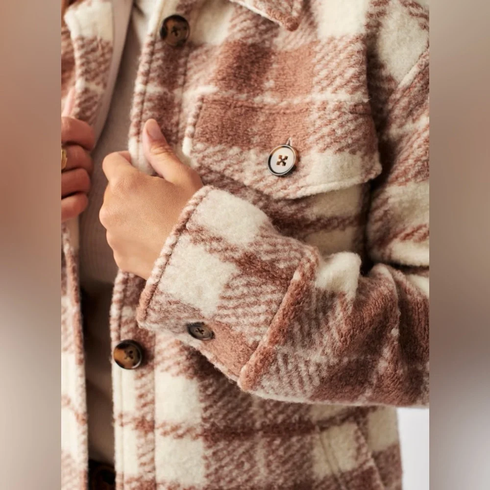 Faherty Collins Rose Plaid Fieldstorm Blanket Shirt Jacket Size XS X-small - Picture 2 of 9